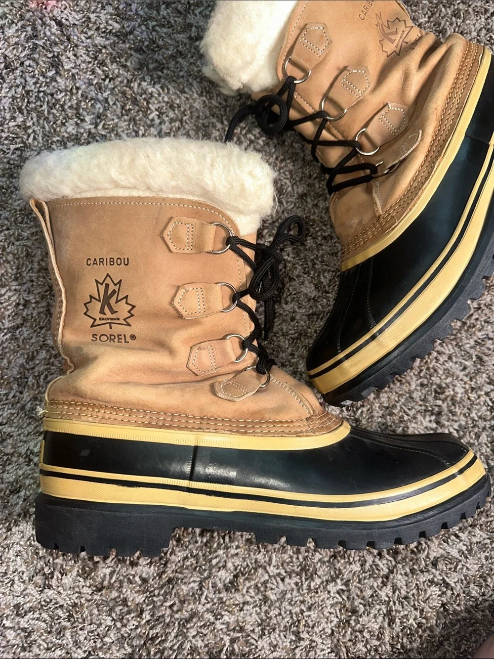 Sorel Tan and Black Shearling-Trim Caribou Boots